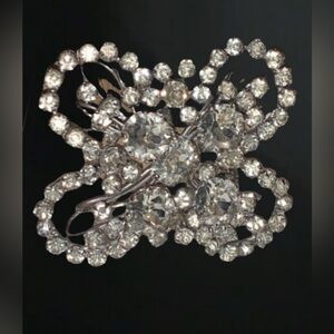 Vintage Clear Rhinestone Butterfly Brooch Unsigned